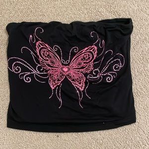 Black and pink butterfly y2k tube top size S